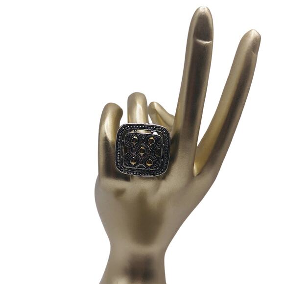 Silver and Gold Square Ring - Size 5.5 - Picture 2 of 7